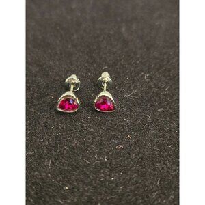 Heart Stud Earrings with Pink Stones